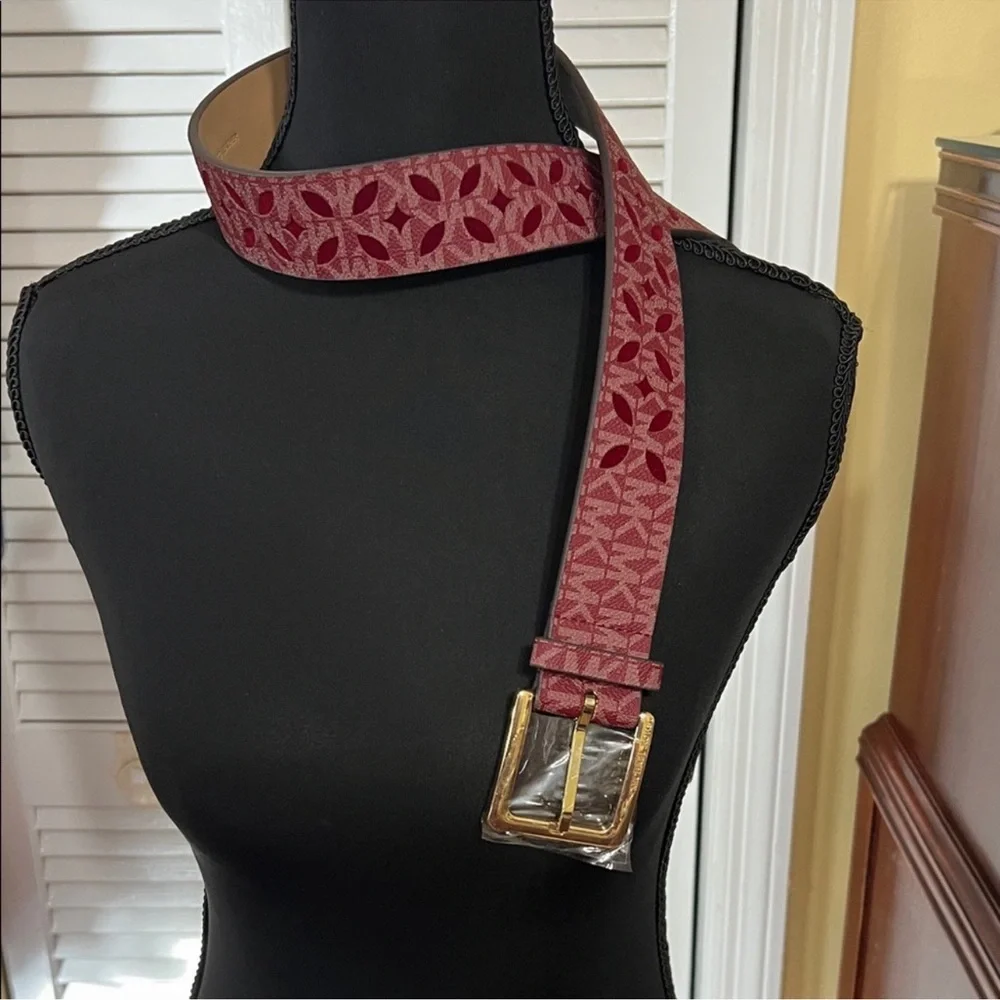 Michael Kors Synthetic Leather Red Patterned Belt Large NWOT
